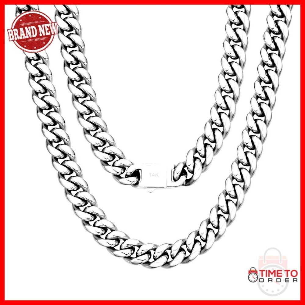 10/12MM Cuban Link Chain 14k Gold Plated Stainless Steel Hip Hop Necklace